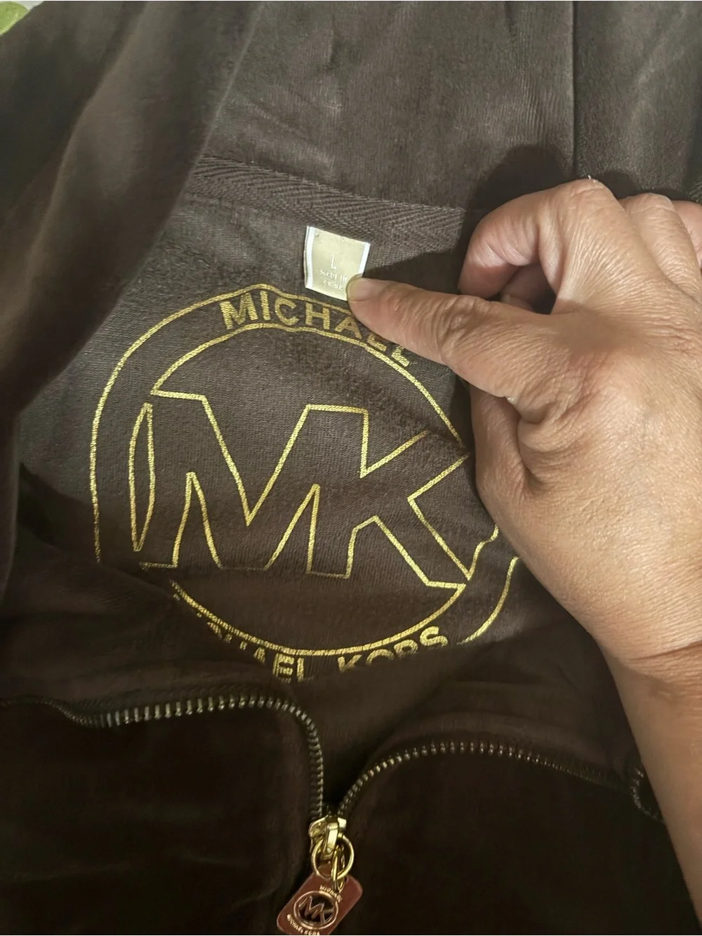 Michael Kors Brown Velour Zip-Up Jacket